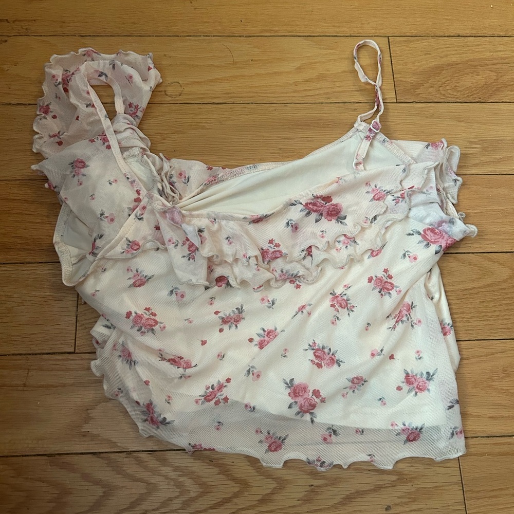 Flower asymmetrical detail crop top brand new with tags size L fits smaller